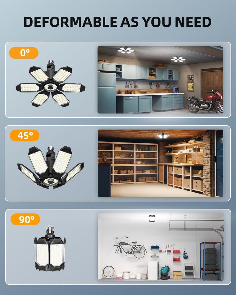 Adiding Rotatable LED Garage Light 4 Pack, 48000Lm Super Bright Basement Lighting Fixture w/ 6 Adjustable Panels Screw in E26 E27 Bulb Base for Workshop Attic Barn Ceiling Warehouse Gym Utility - Image 5